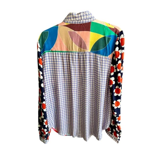 Maeve Anthropologie La Paz Contrast Patchwork Button Front Shirt Size Large NWT - Picture 10 of 11
